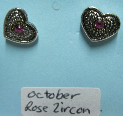 5267D Birthstone Earrings - October Rose Zircon Silver Heart