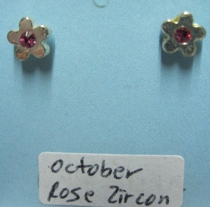5903J Birthstone Earrings-October Rose Zircon Flower Silver Tone