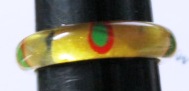 F-80804-GRGD75 Resin Ring- Gold w/Red Dots w/ Green - Size 7 1/2
