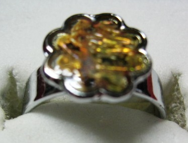 940-512OFL Paua Shell Adjustable Ring - Orange Flower