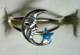 915-278S-K Silver Tone Moon & Star Adjustable Ring